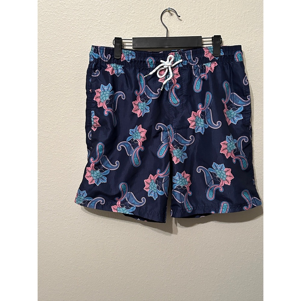 Original Use Mens‎ Floral Paisley Swim Trunks Navy Blue Pink Teal Size Medium